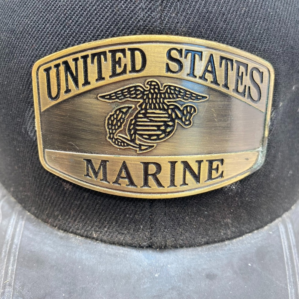 Marine Corps Metal Patch Seal Logo Baseball Cap XTRA Black Hat Adjustable - Picture 3 of 7